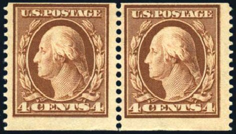 Value of US Stamps Scott # 354 - 1909 4c Washington Coil. Harmer-Schau Auction Galleries, Feb 2010, Sale 84, Lot 1546