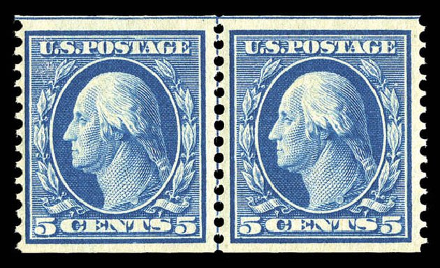 US Stamps Values Scott #355: 1909 5c Washington Coil. Matthew Bennett International, Sep 2012, Sale 346, Lot 807