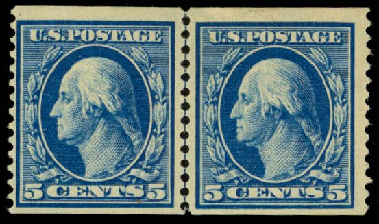 Cost of US Stamp Scott Catalogue # 355 - 1909 5c Washington Coil. Daniel Kelleher Auctions, May 2014, Sale 652, Lot 537