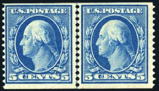 Values of US Stamp Scott #355: 1909 5c Washington Coil. Harmer-Schau Auction Galleries, Jun 2008, Sale 78, Lot 1538