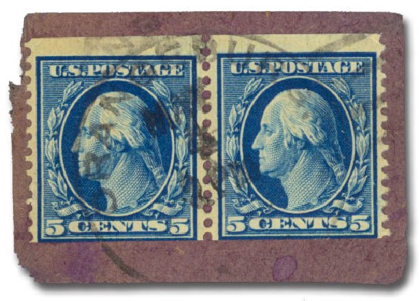 Values of US Stamp Scott Catalogue 355 - 1909 5c Washington Coil. Daniel Kelleher Auctions, May 2014, Sale 652, Lot 538