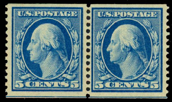 Prices of US Stamp Scott #355 - 1909 5c Washington Coil. Daniel Kelleher Auctions, Sep 2013, Sale 639, Lot 430