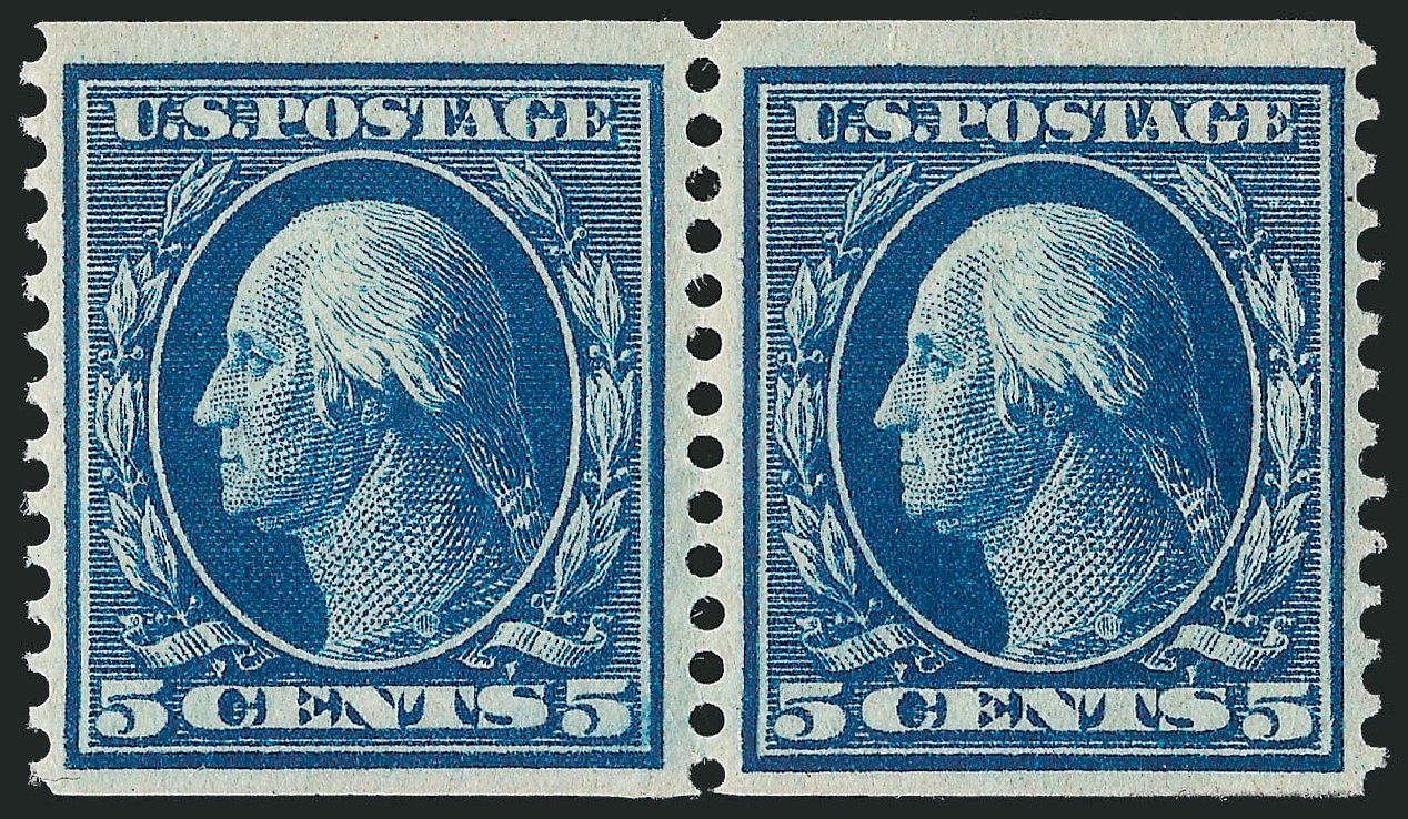 US Stamp Values Scott Catalog 355 - 1909 5c Washington Coil. Robert Siegel Auction Galleries, Mar 2012, Sale 1019, Lot 741