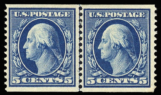 US Stamp Value Scott Catalogue 355 - 5c 1909 Washington Coil. Cherrystone Auctions, May 2013, Sale 201305, Lot 114