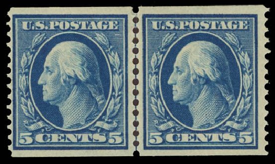 US Stamps Prices Scott Catalog # 355 - 1909 5c Washington Coil. Daniel Kelleher Auctions, Aug 2012, Sale 631, Lot 1124