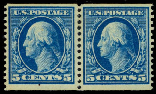 Value of US Stamp Scott 355 - 5c 1909 Washington Coil. Daniel Kelleher Auctions, May 2014, Sale 652, Lot 535