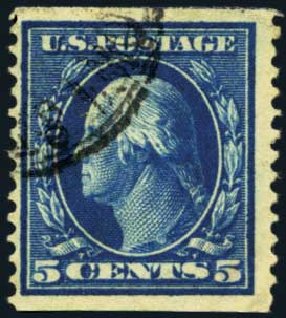 Value of US Stamps Scott Cat. 355: 1909 5c Washington Coil. Harmer-Schau Auction Galleries, Oct 2012, Sale 95, Lot 242