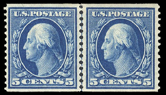 US Stamp Price Scott Catalogue 355: 1909 5c Washington Coil. Cherrystone Auctions, Apr 2009, Sale 200904, Lot 76