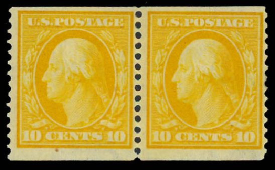 Values of US Stamps Scott Catalogue 356: 1909 10c Washington Coil. Daniel Kelleher Auctions, Apr 2012, Sale 629, Lot 308