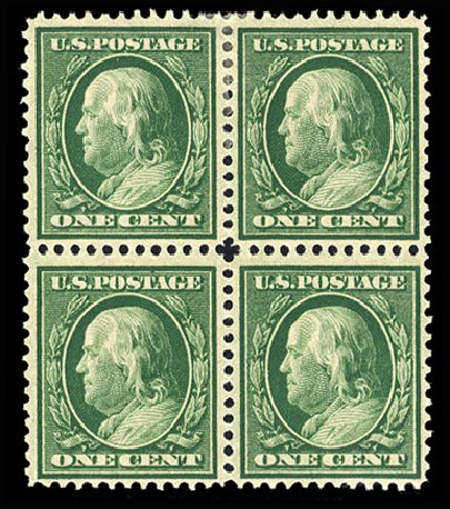 US Stamps Value Scott #357 - 1c 1909 Franklin Bluish Paper. Cherrystone Auctions, May 2008, Sale 200805, Lot 247