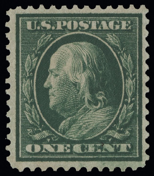 US Stamps Values Scott #357 - 1909 1c Franklin Bluish Paper. Spink Shreves Galleries, Aug 2013, Sale 144, Lot 217