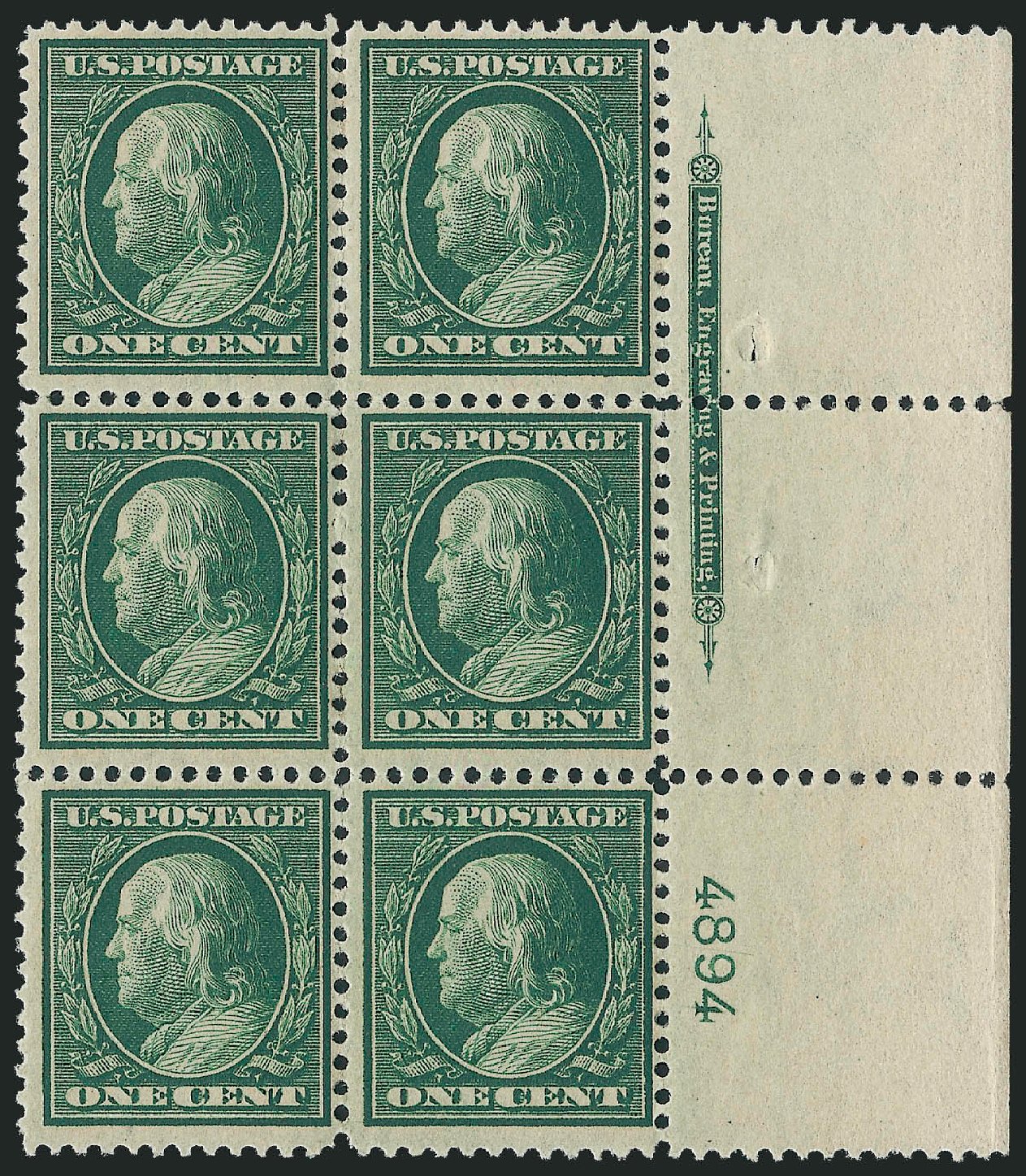 Costs of US Stamp Scott Catalog # 357 - 1909 1c Franklin Bluish Paper. Robert Siegel Auction Galleries, Oct 2011, Sale 1014, Lot 1801