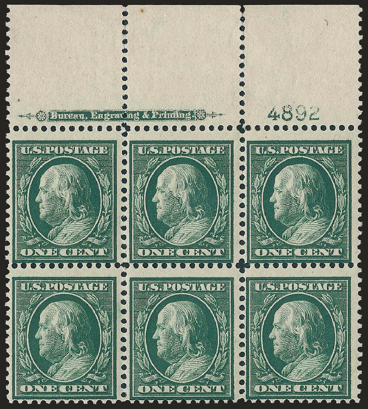 Value of US Stamps Scott Cat. # 357: 1c 1909 Franklin Bluish Paper. Robert Siegel Auction Galleries, Apr 2010, Sale 984, Lot 811