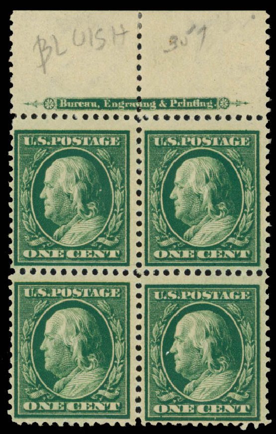 Prices of US Stamps Scott Catalog #357 - 1909 1c Franklin Bluish Paper. Daniel Kelleher Auctions, Mar 2013, Sale 635, Lot 462