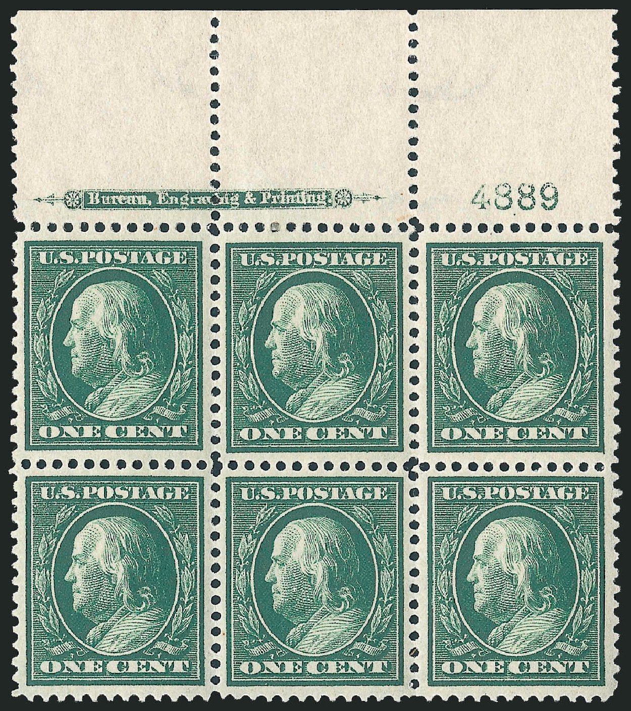 US Stamp Price Scott Catalogue 357: 1c 1909 Franklin Bluish Paper. Robert Siegel Auction Galleries, Apr 2009, Sale 971, Lot 1562