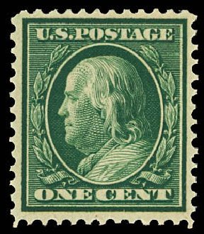 US Stamp Prices Scott Cat. #357 - 1909 1c Franklin Bluish Paper. Daniel Kelleher Auctions, Dec 2012, Sale 633, Lot 633