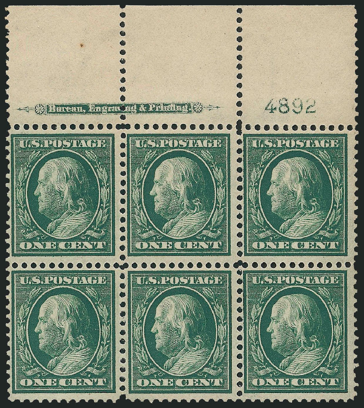 US Stamps Price Scott 357: 1c 1909 Franklin Bluish Paper. Robert Siegel Auction Galleries, Dec 2009, Sale 982, Lot 5746