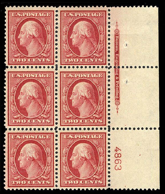 US Stamps Values Scott Catalog 358 - 1909 2c Washington Bluish Paper. Cherrystone Auctions, Jan 2015, Sale 201501, Lot 180