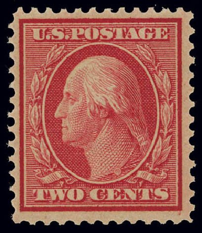 Values of US Stamps Scott Catalogue #358 - 1909 2c Washington Bluish Paper. Daniel Kelleher Auctions, Feb 2013, Sale 634, Lot 231