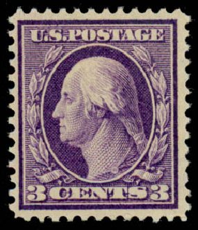 Values of US Stamp Scott Cat. #359 - 1909 3c Washington Bluish Paper. Daniel Kelleher Auctions, Dec 2013, Sale 640, Lot 332