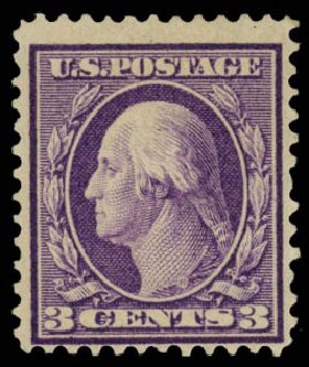 US Stamps Price Scott Catalogue # 359 - 1909 3c Washington Bluish Paper. Daniel Kelleher Auctions, Jan 2015, Sale 663, Lot 1702