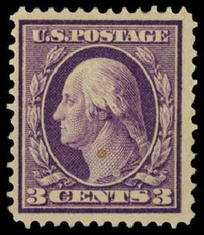 US Stamps Prices Scott Cat. # 359 - 1909 3c Washington Bluish Paper. Daniel Kelleher Auctions, Dec 2014, Sale 661, Lot 306