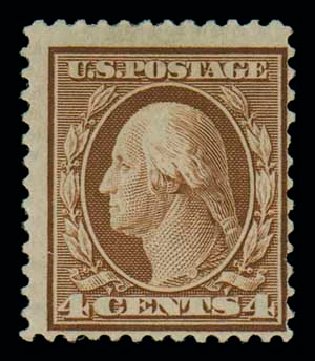 Values of US Stamps Scott Catalog 360 - 4c 1909 Washington Bluish Paper. Matthew Bennett International, Oct 2007, Sale 320, Lot 563