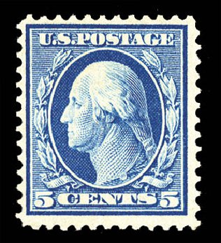 US Stamps Price Scott #361: 5c 1909 Washington Bluish Paper. Cherrystone Auctions, Jan 2010, Sale 201001, Lot 147