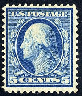 Costs of US Stamps Scott 361: 1909 5c Washington Bluish Paper. Cherrystone Auctions, Jan 2008, Sale 200801, Lot 1202