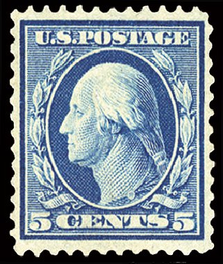 Value of US Stamps Scott Catalog # 361: 5c 1909 Washington Bluish Paper. Cherrystone Auctions, Feb 2011, Sale 201102, Lot 92