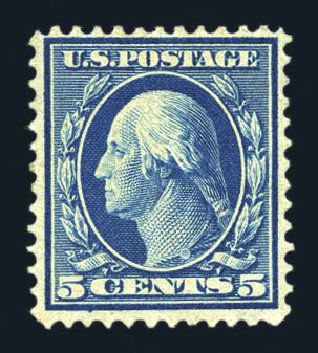US Stamp Value Scott Cat. 361: 1909 5c Washington Bluish Paper. Harmer-Schau Auction Galleries, Aug 2015, Sale 106, Lot 1772