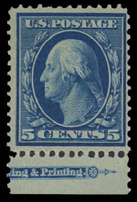 US Stamp Price Scott Cat. #361: 5c 1909 Washington Bluish Paper. Daniel Kelleher Auctions, Jun 2012, Sale 630, Lot 1772