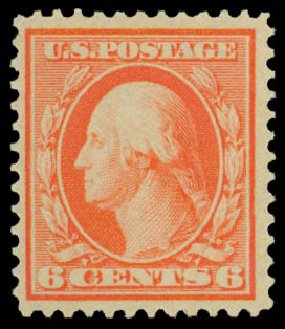 US Stamp Values Scott Cat. #362 - 6c 1909 Washington Bluish Paper. Daniel Kelleher Auctions, Dec 2014, Sale 661, Lot 309