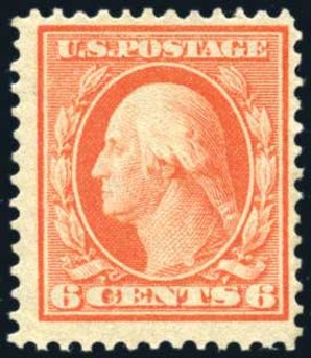 US Stamp Values Scott Cat. # 362 - 1909 6c Washington Bluish Paper. Harmer-Schau Auction Galleries, Jul 2010, Sale 86, Lot 520