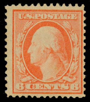 US Stamps Price Scott Cat. #362: 6c 1909 Washington Bluish Paper. Daniel Kelleher Auctions, Sep 2013, Sale 639, Lot 433