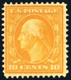 Values of US Stamps Scott Cat. 364 - 1909 10c Washington Bluish Paper. Harmer-Schau Auction Galleries, Aug 2011, Sale 90, Lot 1492