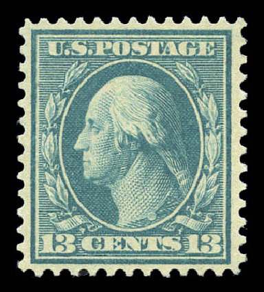 Prices of US Stamp Scott #365: 1909 13c Washington Bluish Paper. Matthew Bennett International, Sep 2010, Sale 333, Lot 3737