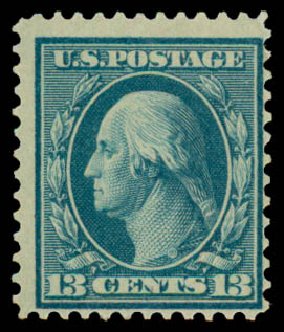 US Stamp Values Scott # 365: 1909 13c Washington Bluish Paper. Daniel Kelleher Auctions, Sep 2013, Sale 639, Lot 3467