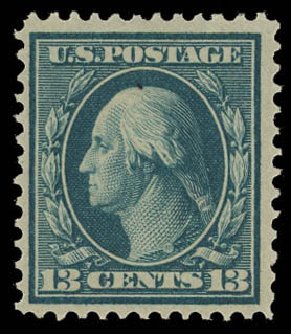 Values of US Stamp Scott #365 - 13c 1909 Washington Bluish Paper. Daniel Kelleher Auctions, Jun 2012, Sale 630, Lot 1779