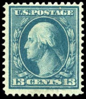 Prices of US Stamps Scott #365 - 1909 13c Washington Bluish Paper. Harmer-Schau Auction Galleries, Oct 2010, Sale 87, Lot 280