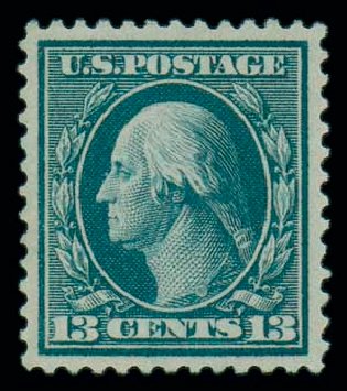 Prices of US Stamp Scott Catalog #365 - 13c 1909 Washington Bluish Paper. Matthew Bennett International, Oct 2007, Sale 322, Lot 2184