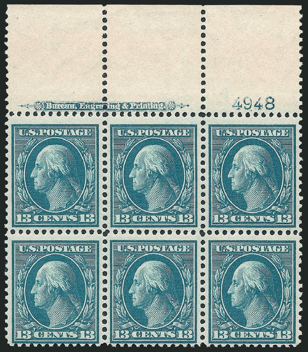 US Stamp Price Scott Catalog # 365 - 1909 13c Washington Bluish Paper. Robert Siegel Auction Galleries, Apr 2009, Sale 971, Lot 1604