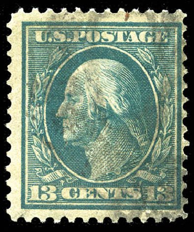 Value of US Stamp Scott # 365: 1909 13c Washington Bluish Paper. Matthew Bennett International, Mar 2012, Sale 344, Lot 4525