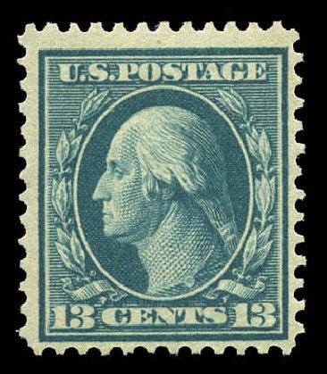US Stamp Values Scott Catalog # 365 - 1909 13c Washington Bluish Paper. Matthew Bennett International, Mar 2011, Sale 337, Lot 2842