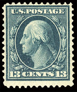 Values of US Stamps Scott Catalogue #365: 13c 1909 Washington Bluish Paper. Cherrystone Auctions, Mar 2009, Sale 200903, Lot 212