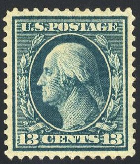 US Stamps Price Scott 365: 13c 1909 Washington Bluish Paper. Cherrystone Auctions, Jan 2008, Sale 200801, Lot 1203