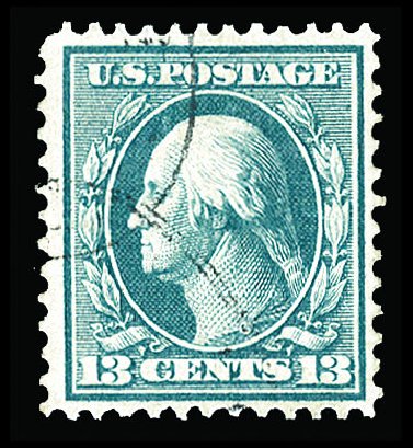 US Stamp Prices Scott Cat. # 365 - 1909 13c Washington Bluish Paper. Cherrystone Auctions, Nov 2013, Sale 201311, Lot 46