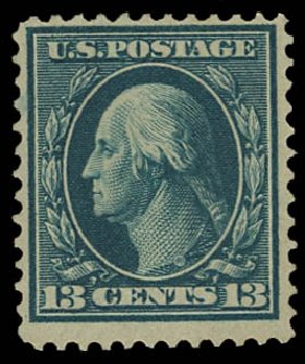 Cost of US Stamp Scott Catalog 365: 13c 1909 Washington Bluish Paper. Daniel Kelleher Auctions, Jan 2012, Sale 628, Lot 456