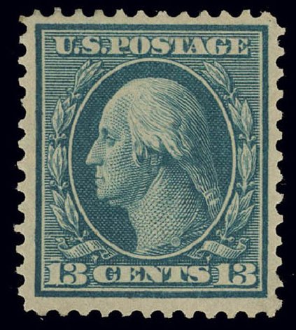 US Stamp Price Scott #365: 13c 1909 Washington Bluish Paper. Daniel Kelleher Auctions, Feb 2013, Sale 634, Lot 236