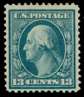Cost of US Stamps Scott Catalogue 365: 1909 13c Washington Bluish Paper. Daniel Kelleher Auctions, Sep 2013, Sale 639, Lot 3466